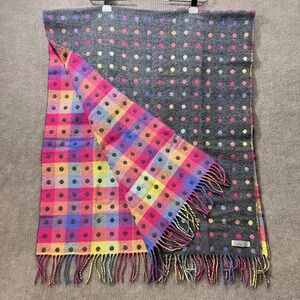 FOXFORD 100 Lambswool Blanket Scarf Reversible Polka Dot Fringe Made in Ireland